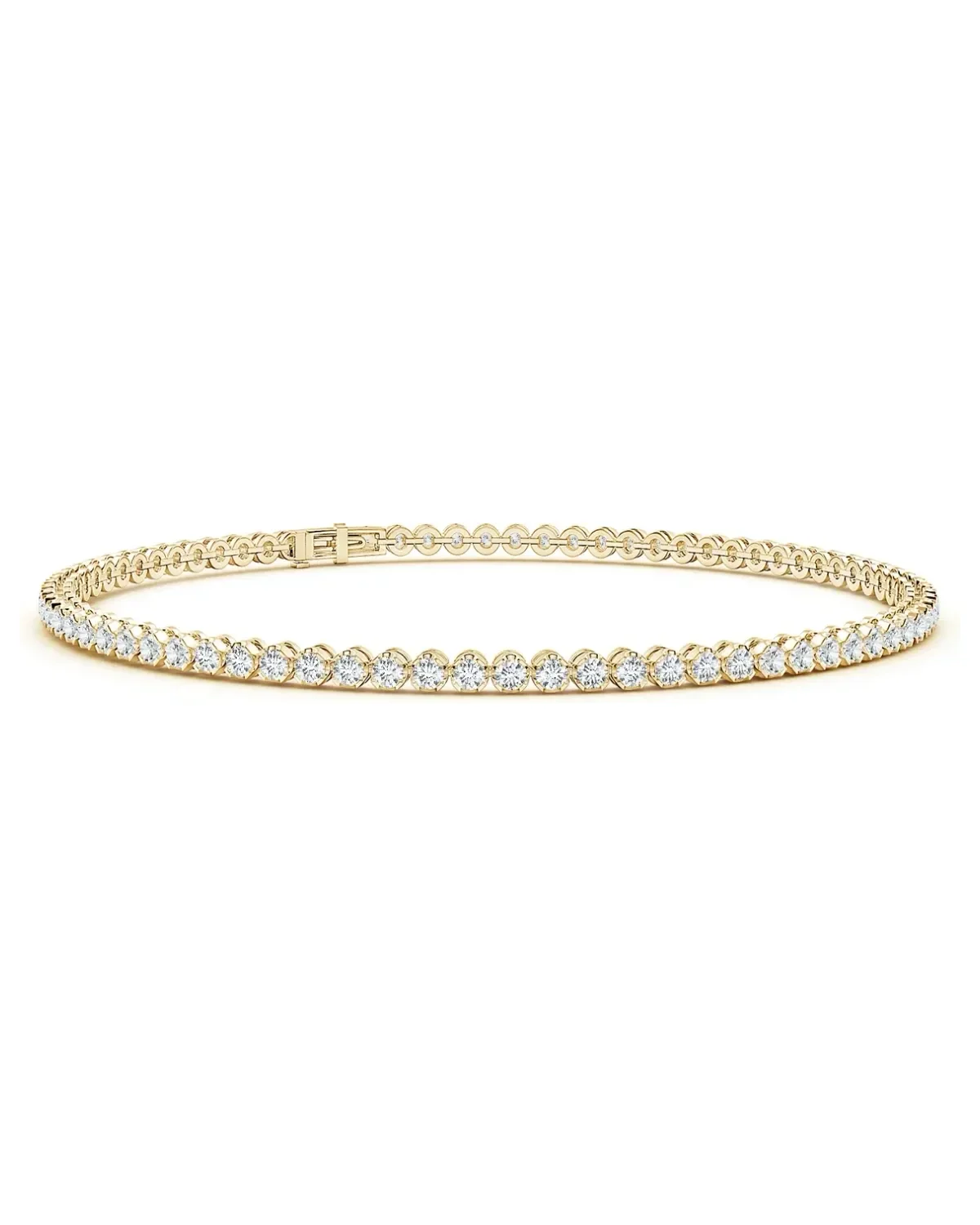 The complete classic round diamond tennis bracelet in 14ct yellow gold, with its box clasp